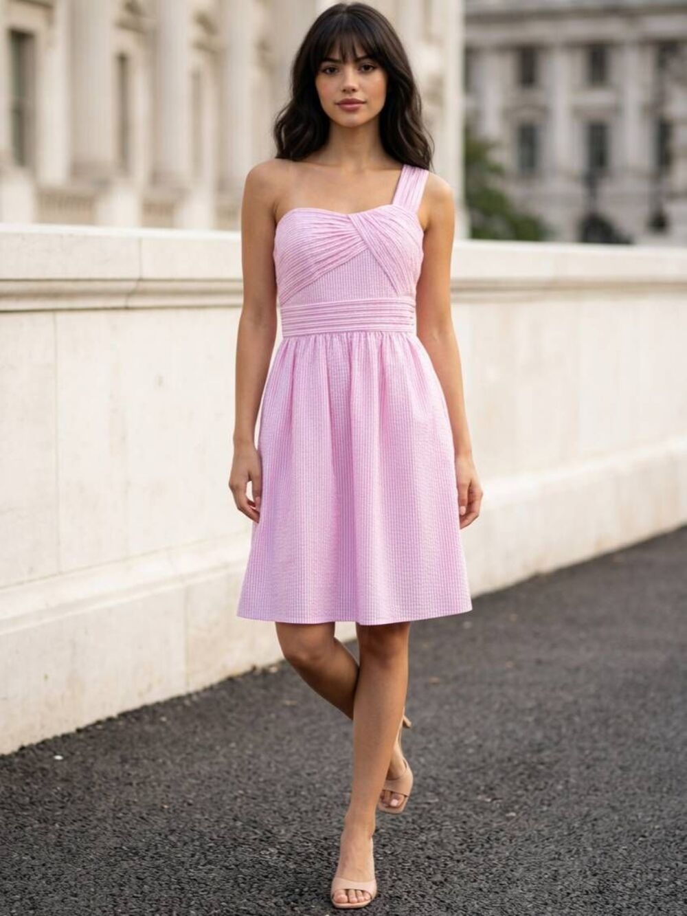 🔹️NWT Lilly Pulitzer Pink Tropics Seersucker Addison One Shoulder Dress Size 6